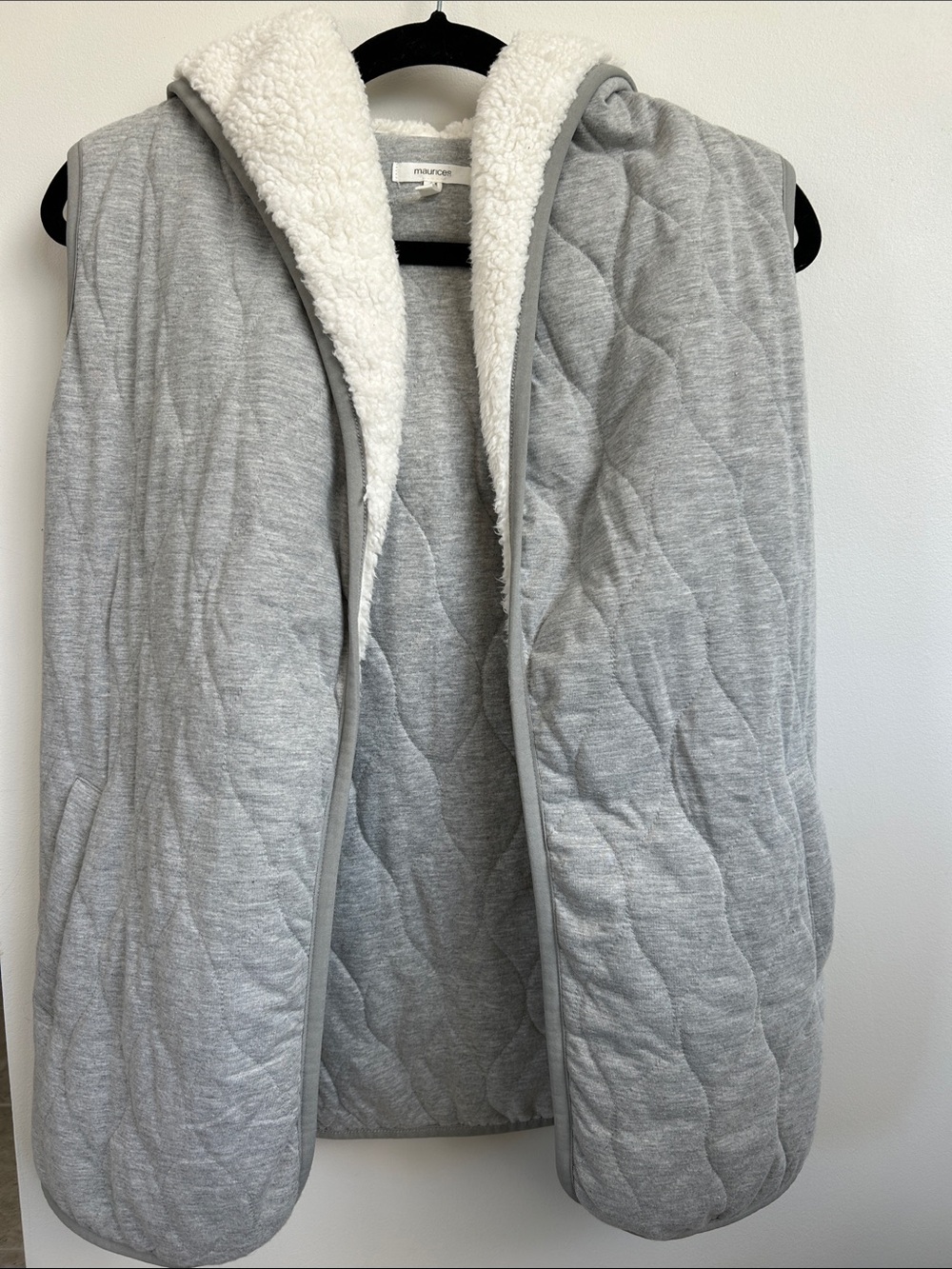 Maurices Light Gray Quilted Style Hooded Vest with Sherpa Lining